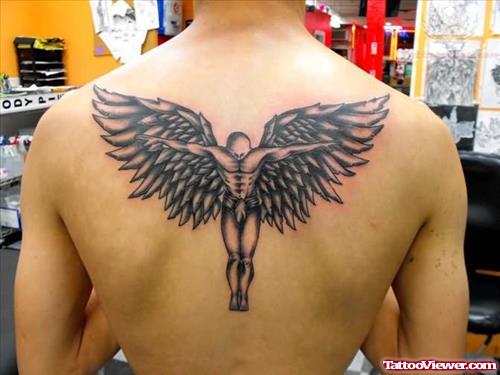 Winged Angel Tattoo On Upper Back Shoulder