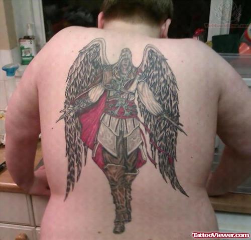 Angel Wings Warrior Tattoo On Back