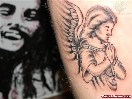 Praying Angel Grey Ink Tattoo