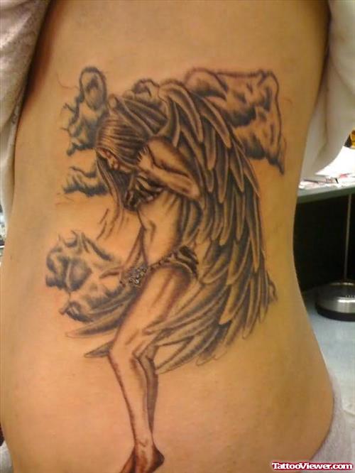 Flying Angel Tattoo On Rib