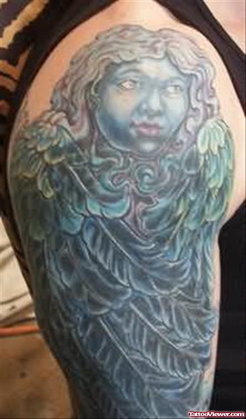 Colourful Angel Tattoo On Shoulder