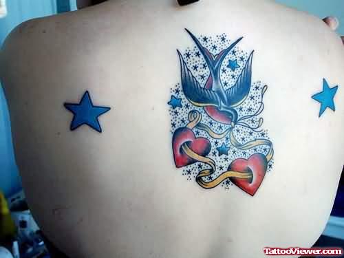 Angel With Stars Tattoo On Back
