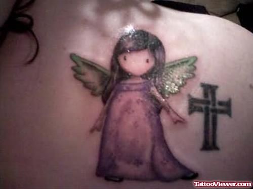 Angelgirl & Cross Tattoo Design