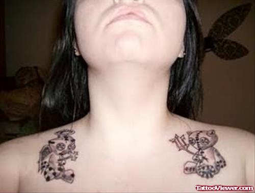 Angel Devil Tattoo Under Neck