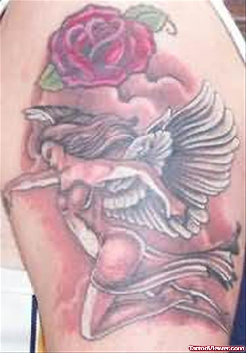 Colourful Angel & Flower Tattoo