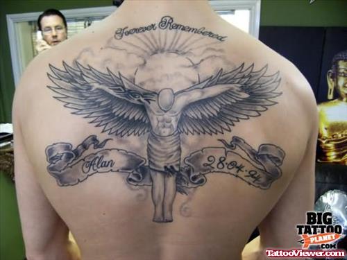 Angel Flying Tattoo On Back