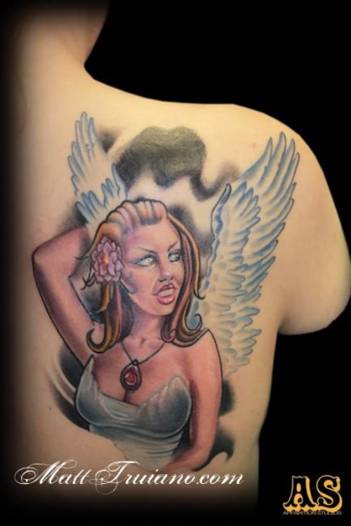 Girl Angel Tattoo On Back