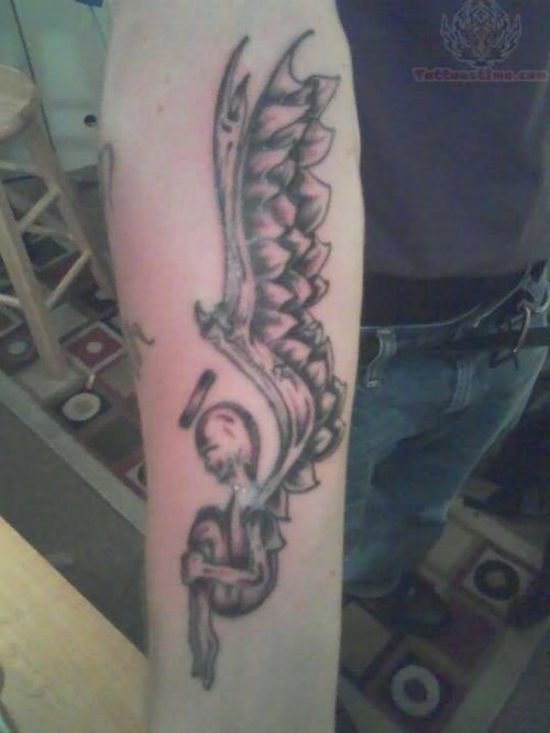 Large Wings Angel Tattoo On Arm
