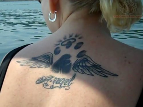 Winged Paw Print Angel Tattoo