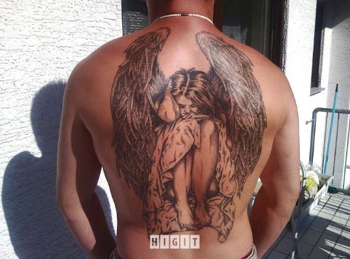 Sad Angel Tattoo On Man Full Back