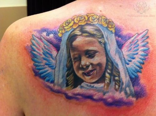 Angel Girl Back Shoulder Tattoo