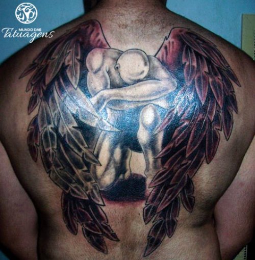 Fallen Male Angel Tattoo On Back Body