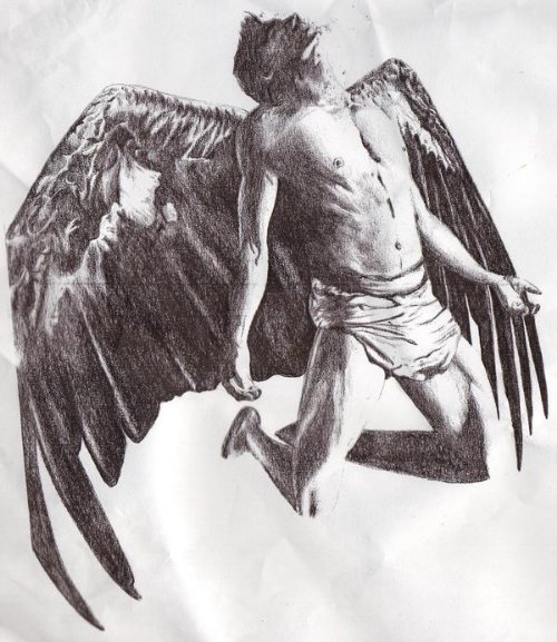 Naked male flying angel. by Jan de Bisschop