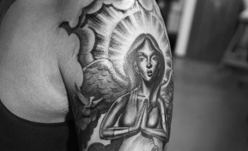 Left shoulder Praying Angel Tattoo