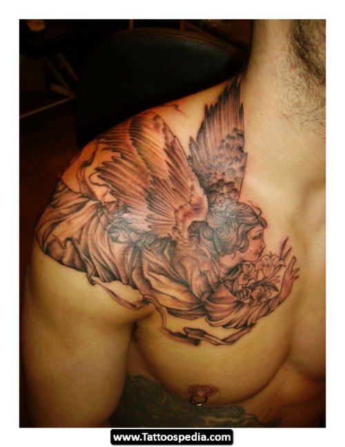 Flying Angel Tattoo On Man Chest