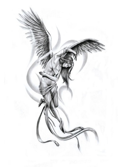 Flying Angel Girl Tattoo Design