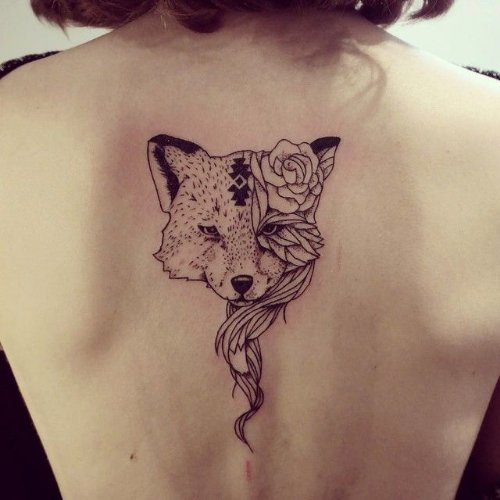 Cute Animal Fox Tattoo On Upper Back