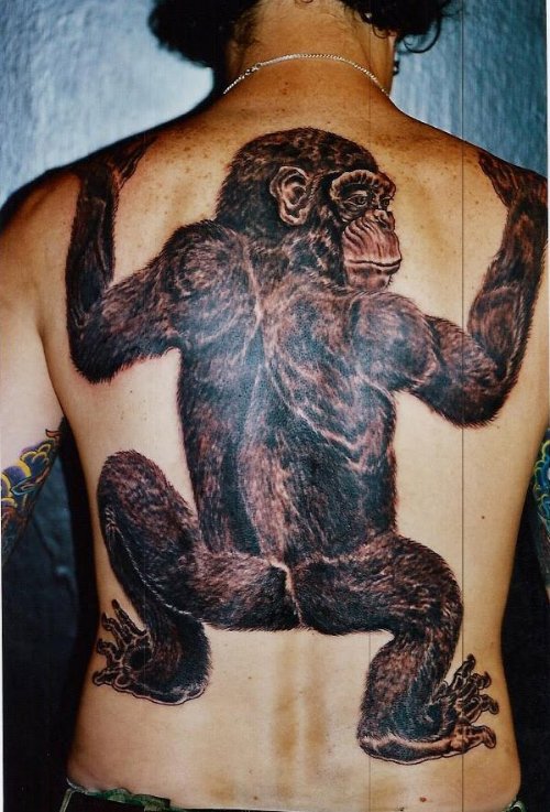 Chimpanzee Animal Tattoo On Back