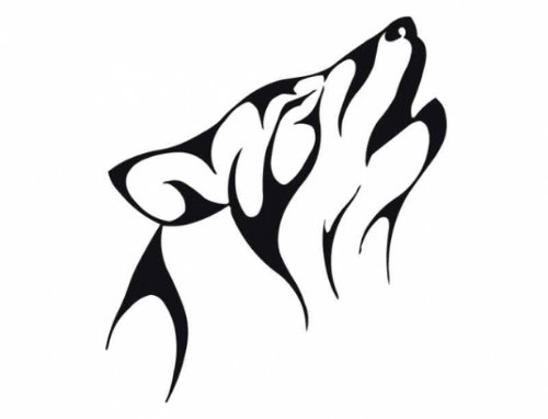 Black Tribal Wolf Head Animal Tattoo Design