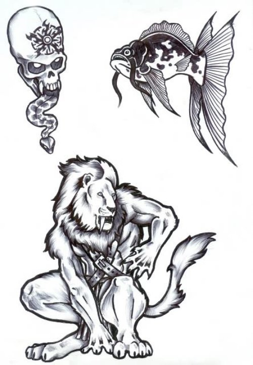 Old Lion Animal Tattoo Design