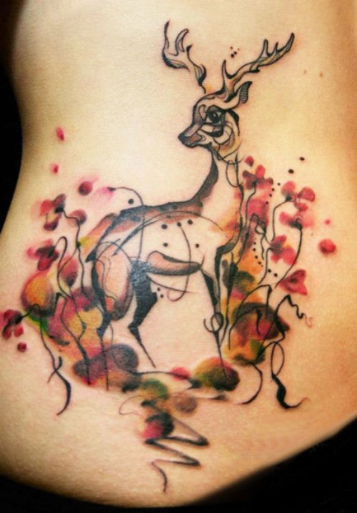 Color Deer Animal Tattoo On Back