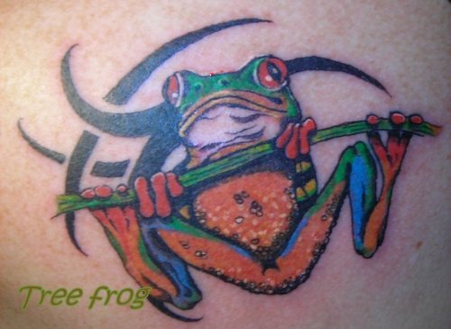 Tribal And Frog Animal Tattoo