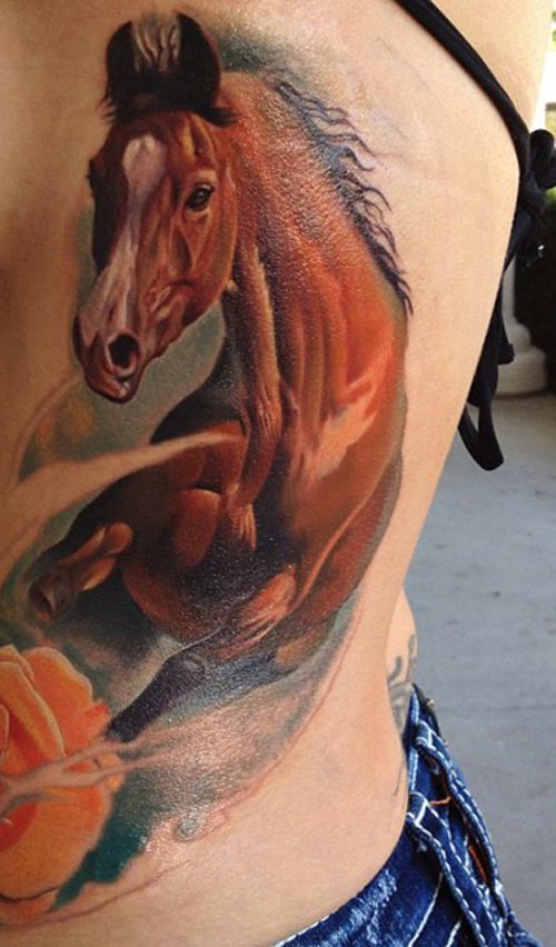 Left Side Rib Horse Animal Tattoo