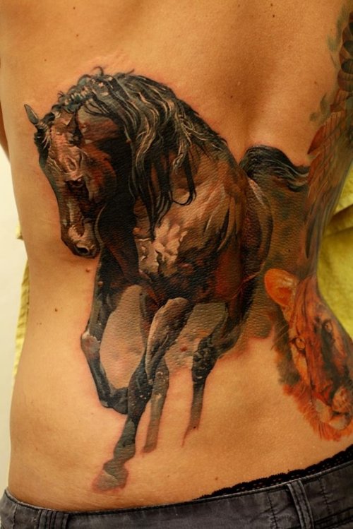 Running Horse Animal Tattoo On Back