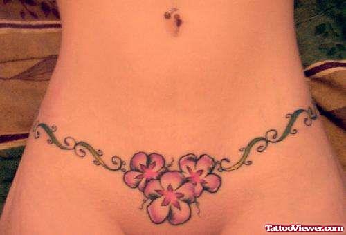 Animted Flowers Tattoos On Girl Waist