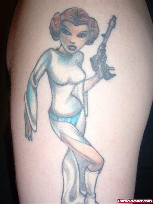 Animated Girl With Gun Tattoo