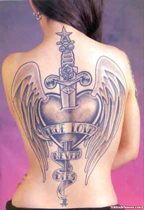 Winged Heart With Dagger Animated Tattoo On Back