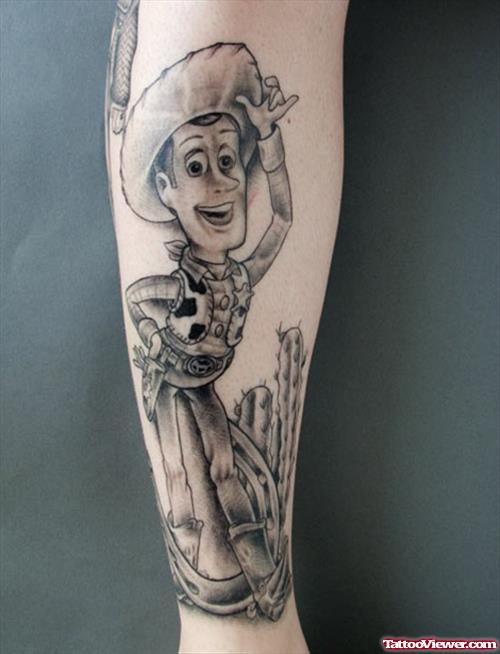 Grey Ink Animated Tattoo On Right Sleeve