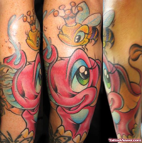 Awesome Colored Animated Tattoo On Full Sleeve
