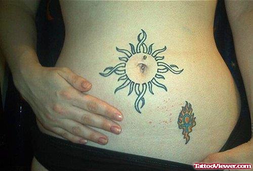 Animated Sun Tattoo On Belly