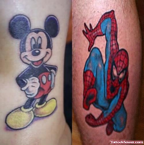 Spiderman And Mickey Mouse Animated Tattoo