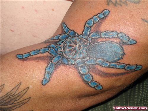 Blue Ink Spider Animated Tattoo On Sleeve