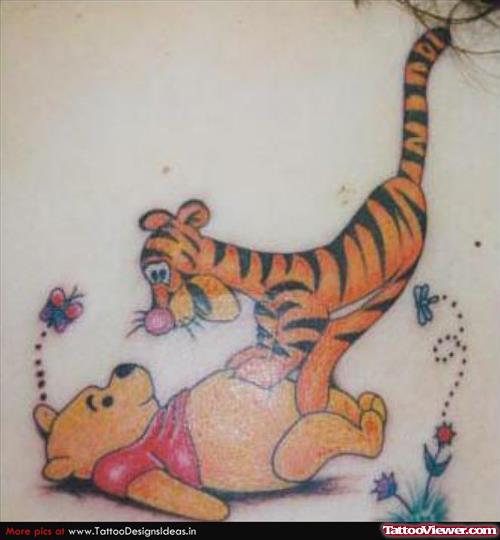 Color Tiger and Pooh Bear Animated Tattoos Designs