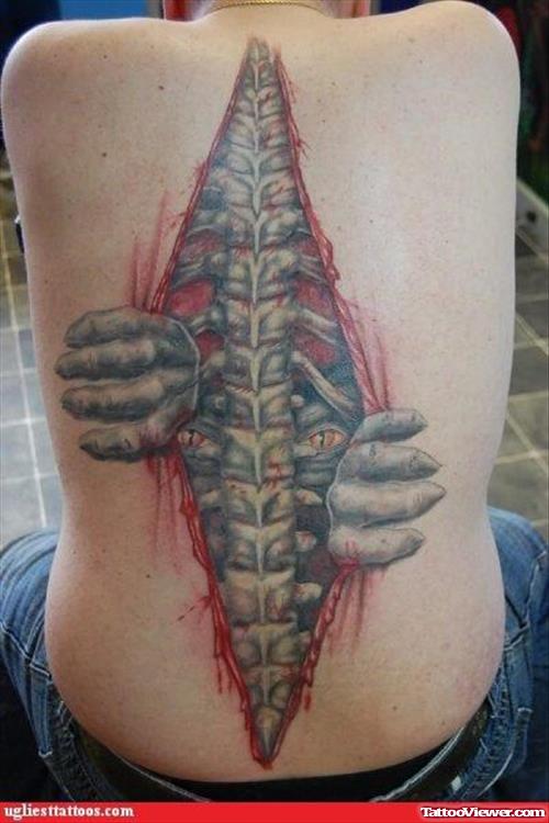 Animated Ripped Skin Tattoo On Back