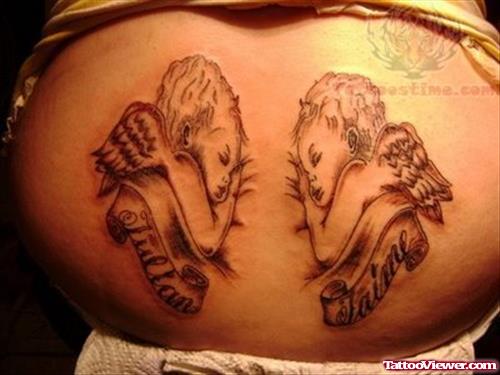Baby Angels Animated Tattoo On Back