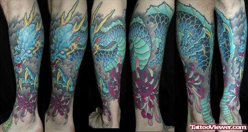 Hibiscus Flower And Dragon Animated Tattoo