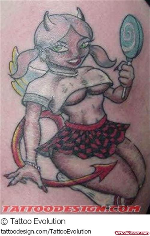Color Ink Devil Girl Animated Tattoo