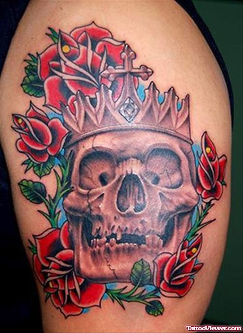 Animated Red Roses And Skull Tattoo