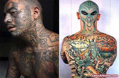 Animated Alien Tattoos On Body