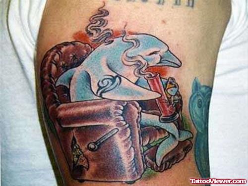 Blue Ink Animated Dolphin Tattoo
