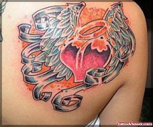 Angel Winged Heart Animated Tattoo On Right Back Shoulder