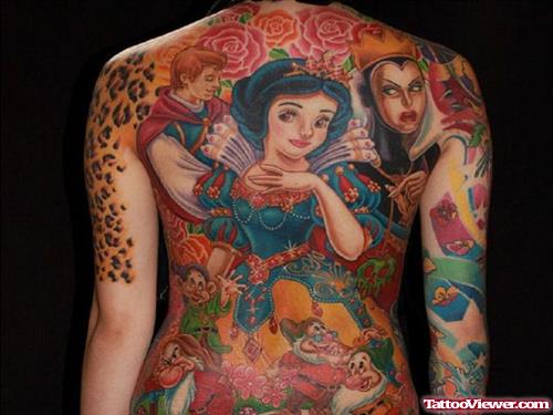 Colored Animated Tattoos On Back Body