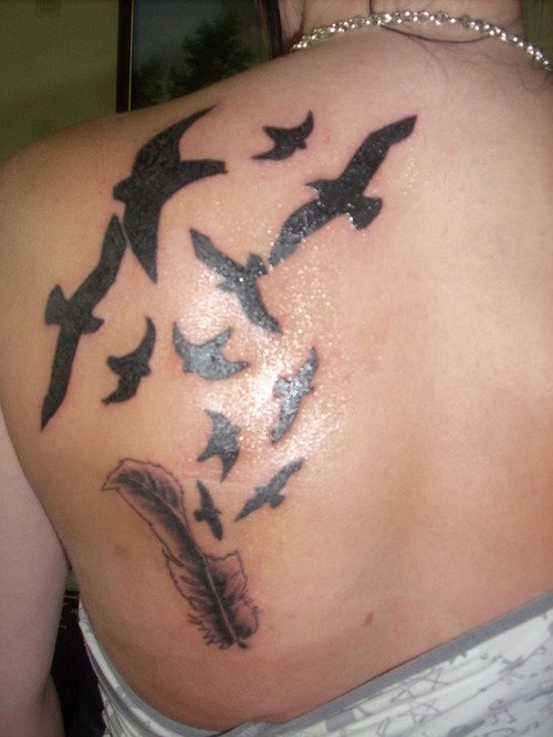 Flying Birds Tattoos On Left Back Shoulder
