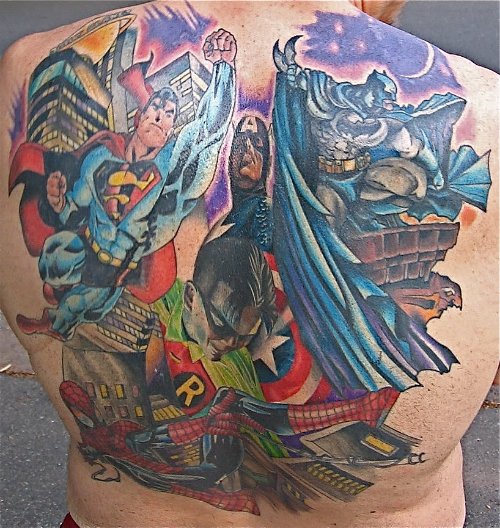Awesome Colored Animated Tattoo On Back