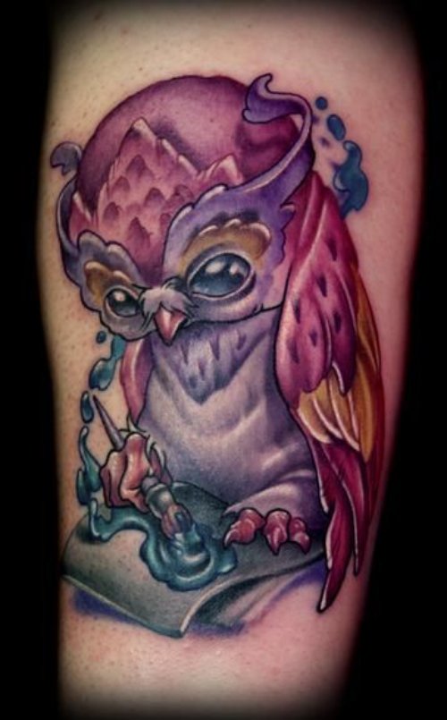Color Ink Animated Owl Tattoo