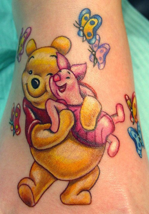 Cartoon Pig and Pooh Bear Animated Tattoos
